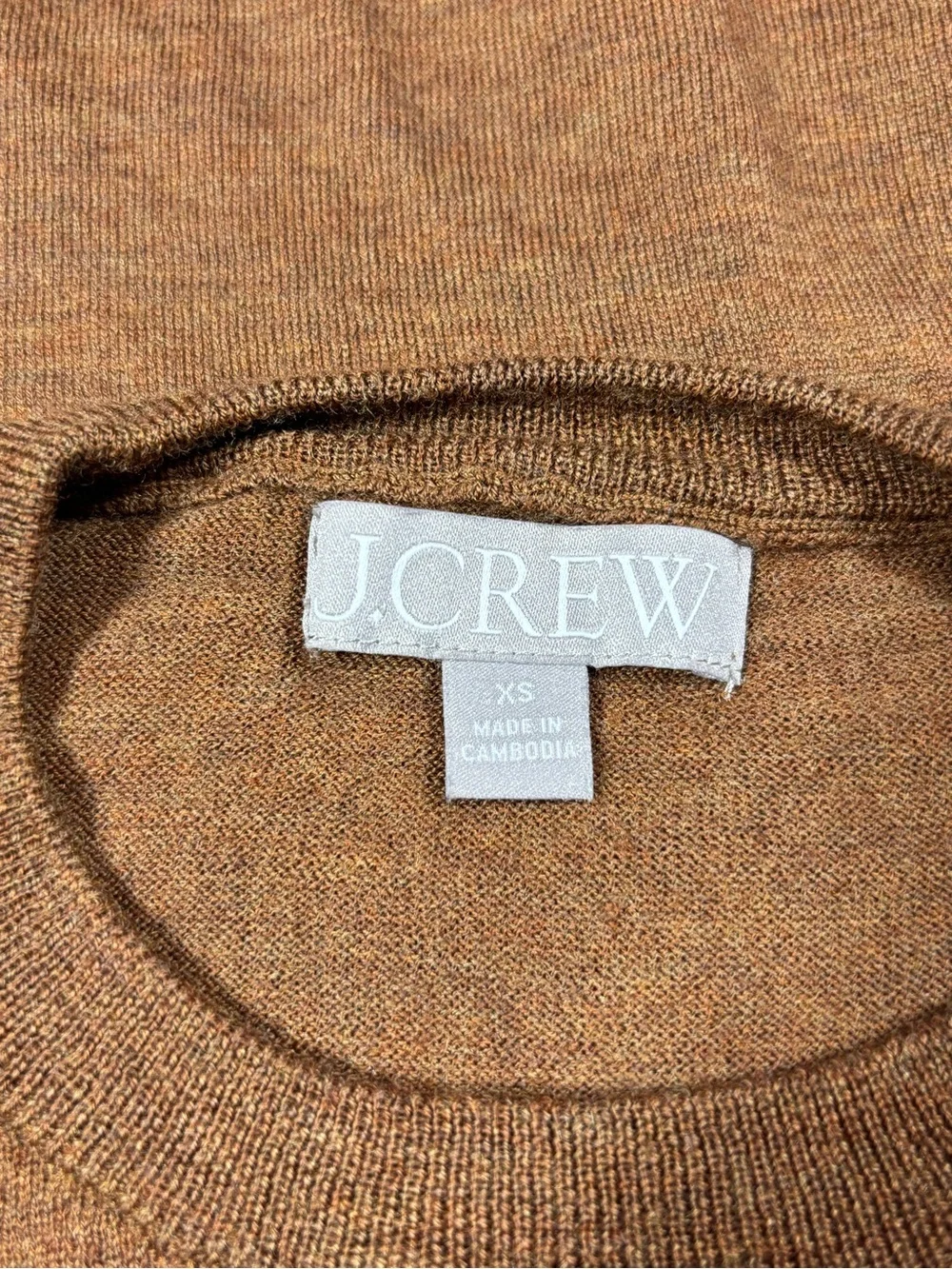 J.Crew Carolyn Fitted Crewneck Brown Sweater Merino Wool XS
